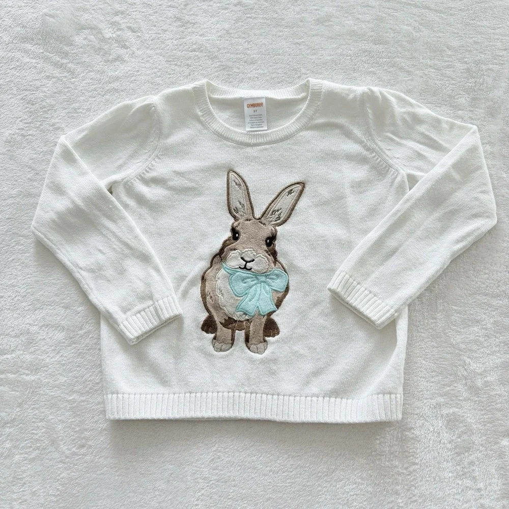 Gymboree Girls 5T White Bunny Rabbit Sweater Easter Long Sleeve Cotton Cute